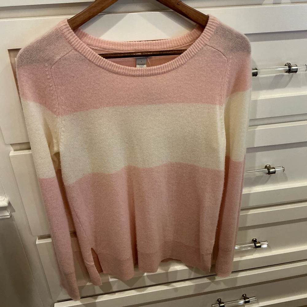 Halogen Soft Pink and Cream Striped 100% cashmere Sweater - Picture 4 of 8
